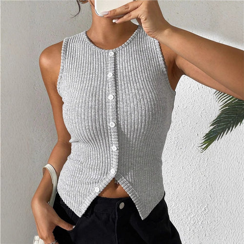 Damen Rippstrick Top mit Knopfleiste und schmalem Schnitt EB