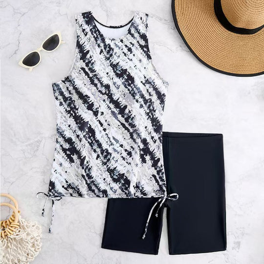 Damen Bademode-Set mit modischem Tanktop und hochtaillierten Shorts EB