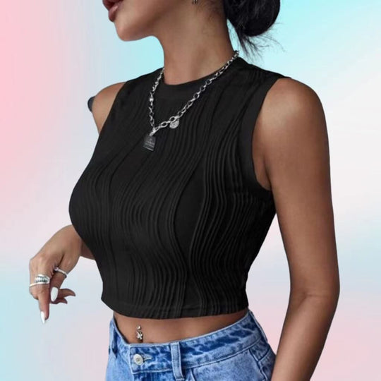 Damen Crop-Top mit strukturierter Oberfläche und hohem Hals EB