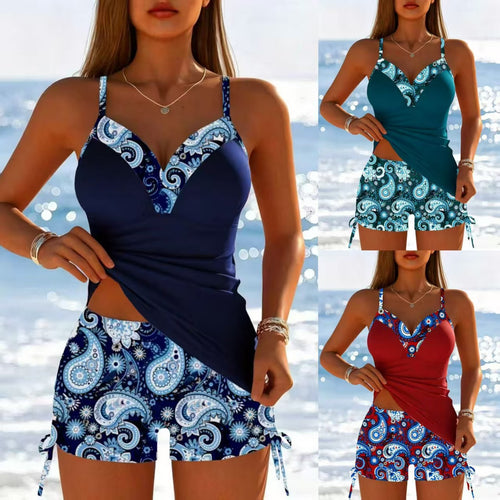 Damen Funktions-Badeanzug mit hohem Schnitt und dekorativen Paisleymustern EB