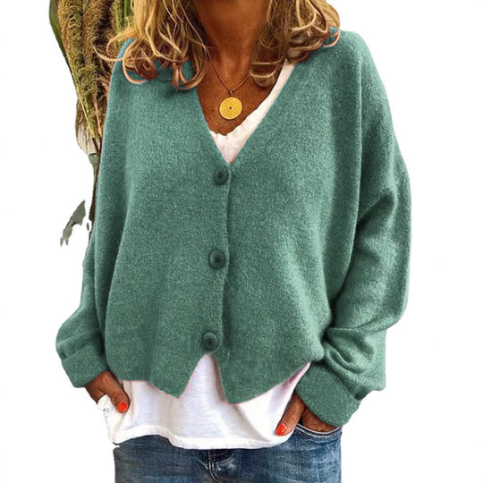 Damen kuschelige Strickjacke mit Knöpfen und modernem Schnitt EB