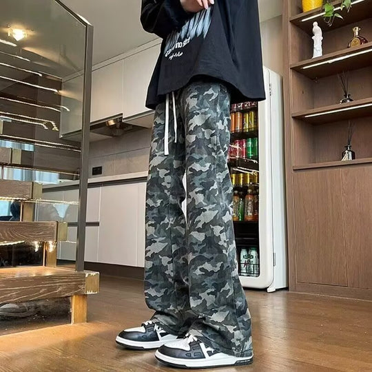 Herren weite Cargohose mit modischem Camouflage-Muster und verstellbarem Bund EB