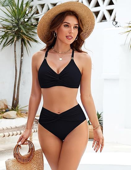 Damen Hochgeschnittenes Bikini-Set mit Twist-Detail EB