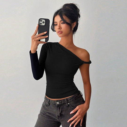 Damen asymmetrisches Langarmoberteil mit schulterfreiem Design EB