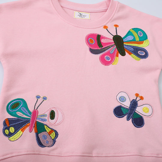 Mädchen Sweatshirt mit bunten Schmetterlings-Stickereien EB