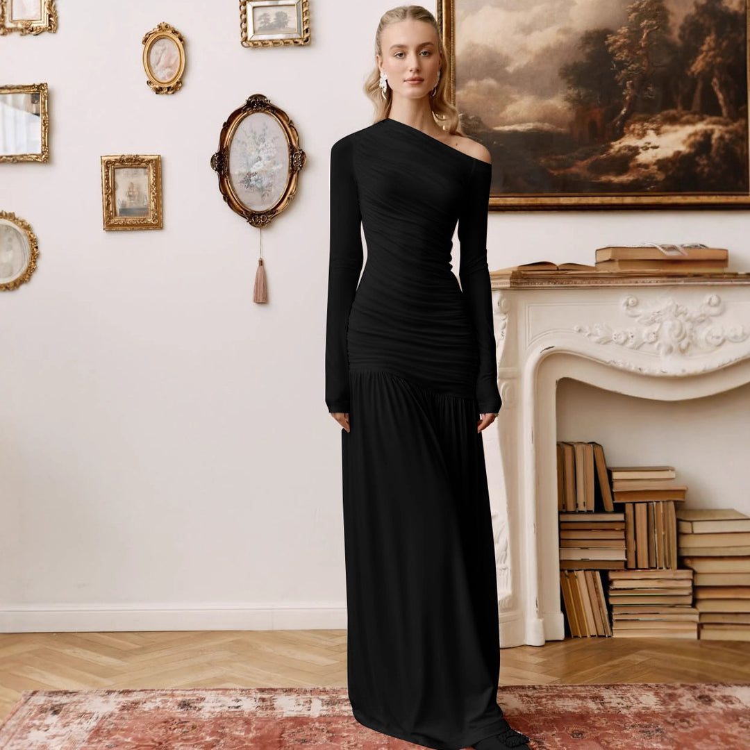 Damen Elegantes Maxikleid mit asymmetrischem Schnitt und Raffung EB