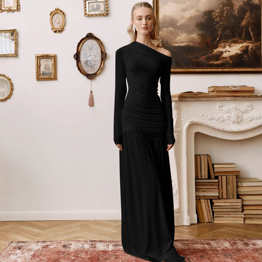 Damen Elegantes Maxikleid mit asymmetrischem Schnitt und Raffung EB