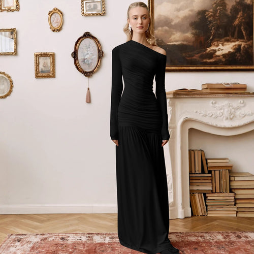 Damen Elegantes Maxikleid mit asymmetrischem Schnitt und Raffung EB