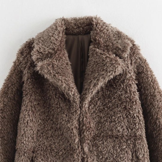 Damen kuschelige Fleecejacke mit elegantem Revers EB