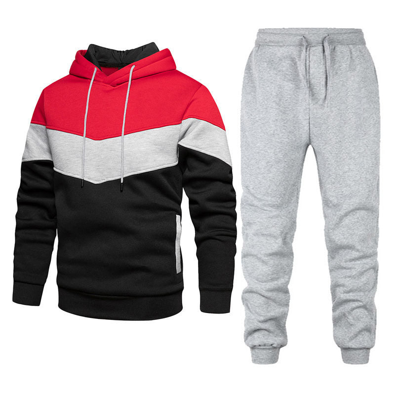 Herren nan zweifarbiges Hoodie-Joggingset mit Kängurutasche, tapered Jogginghose und doppellagiger Kapuze EB
