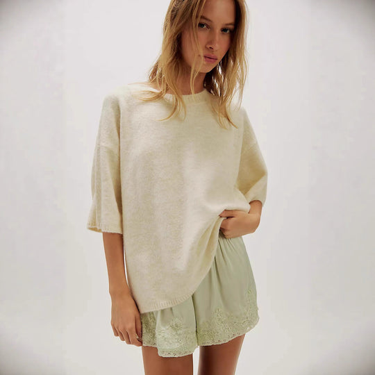 Damen Stylish halbtransparentes Sweatshirt mit Spitze und lässigem Schnitt EB
