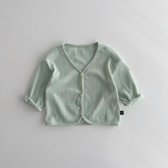 Unisex nan weicher gerippter Strickbaby-Cardigan mit V-Ausschnitt und hochkrempelbaren Ärmeln EB