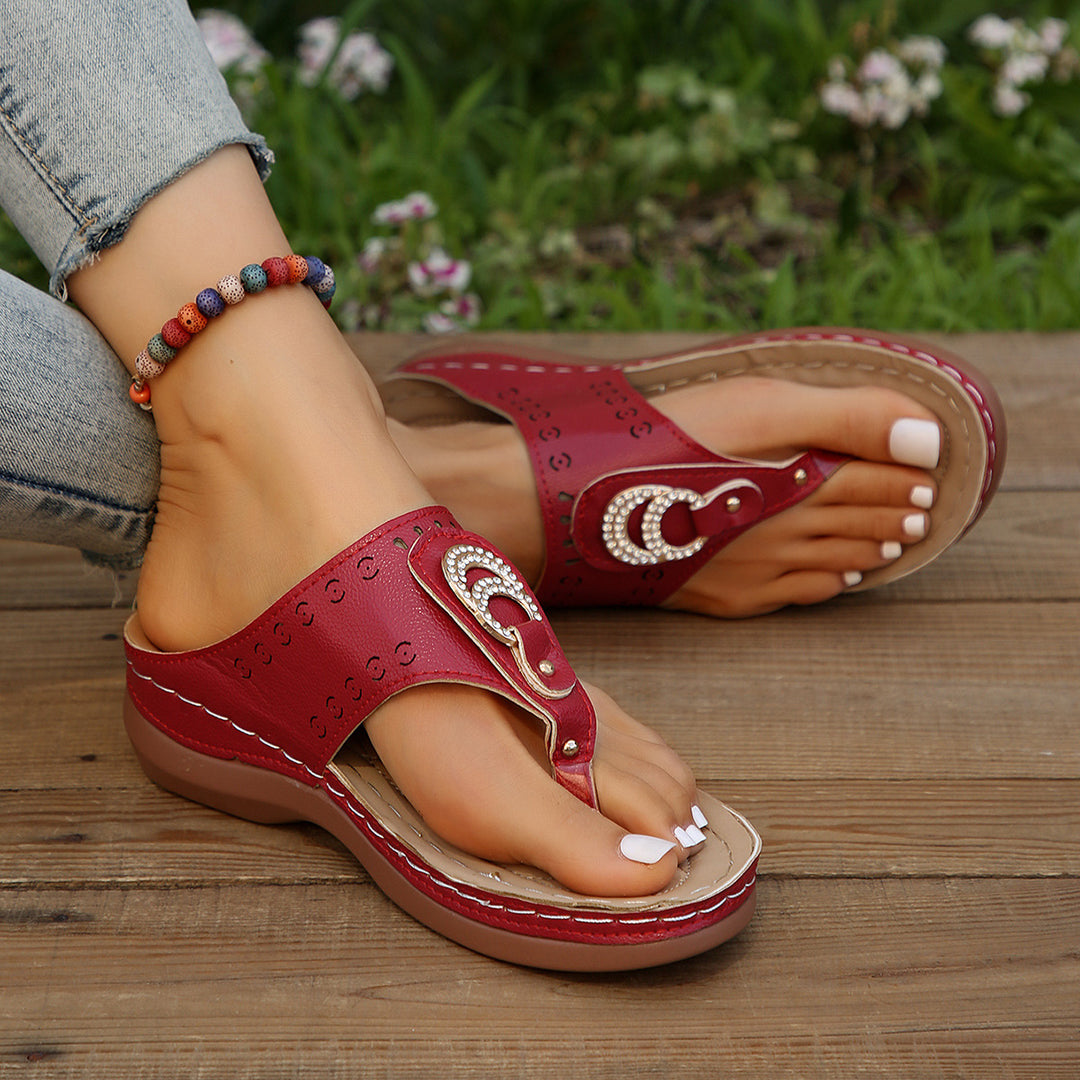 Damen Komfortable Zehentrenner-Sandalen mit modischem Glitzer-Details und ergonomischem Fußbett EB