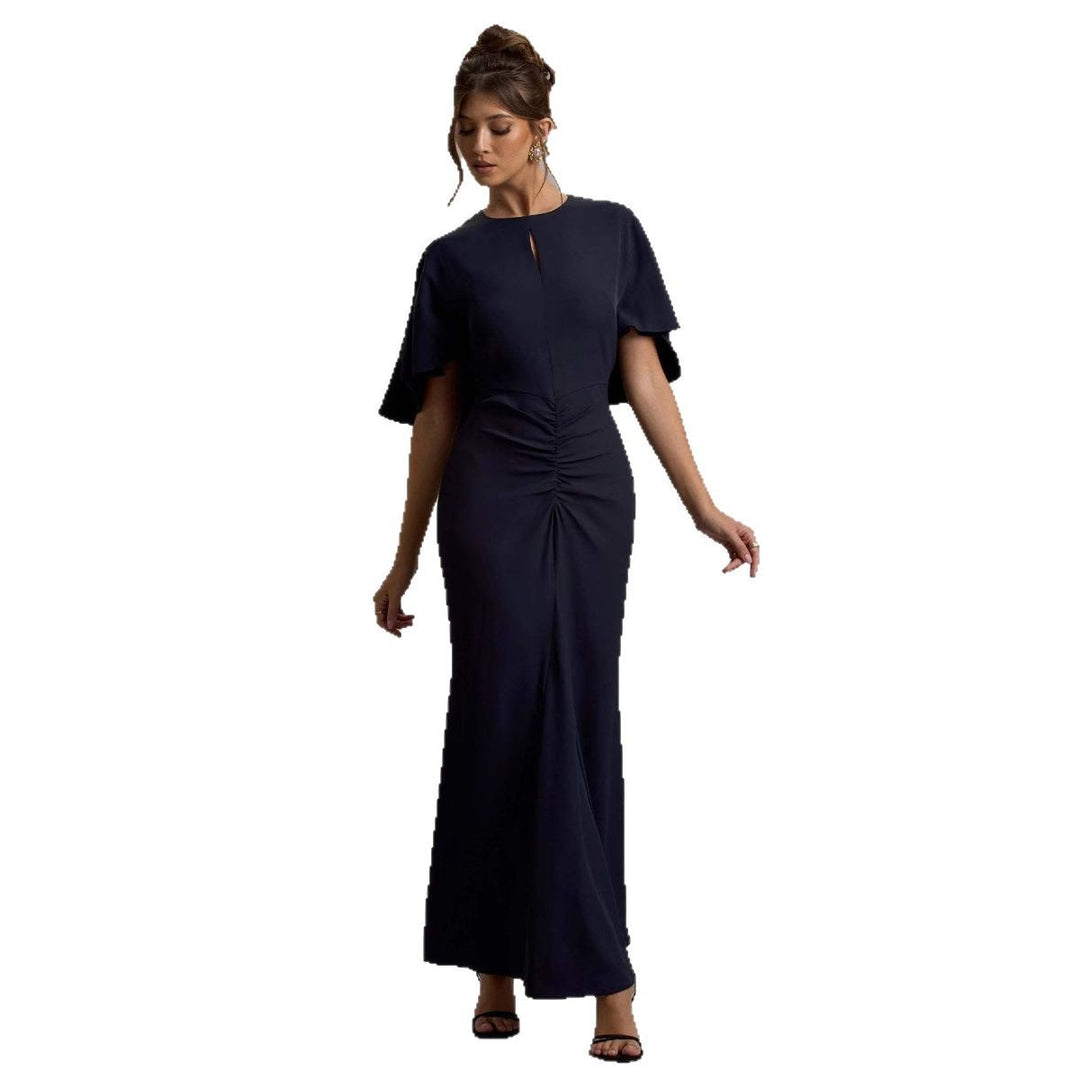 Damen Maxikleid mit eleganten Volantärmeln und taillierter Raffung EB