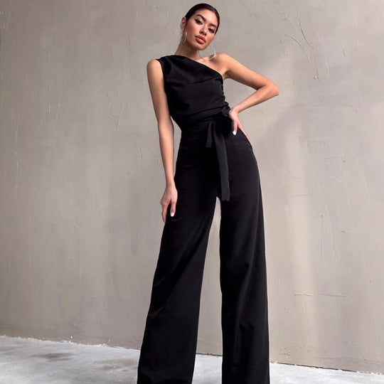 Damen One-Shoulder Jumpsuit mit weitem Bein EB