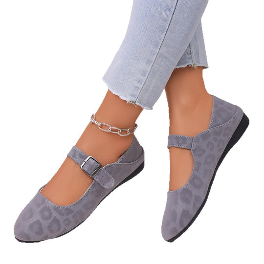 Damen Ballerinas mit praktischem Riemenverschluss und trendigem Leo-Muster EB