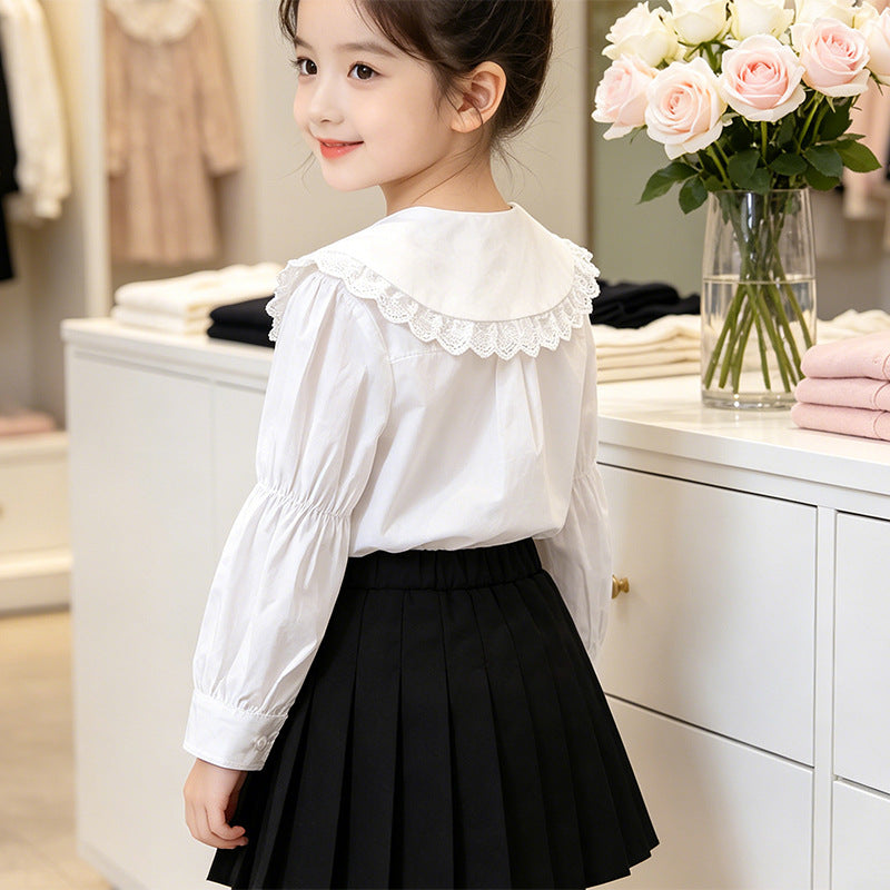 Mädchen Bluse mit großem Kragen und romantischen Rüschen EB
