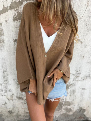 Damen Lässige Strickjacke mit weitem Schnitt und eleganten Knopfdetails EB