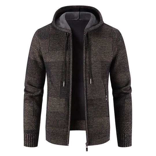 Herren Strickjacke mit Kapuze und modernen Strukturelementen EB