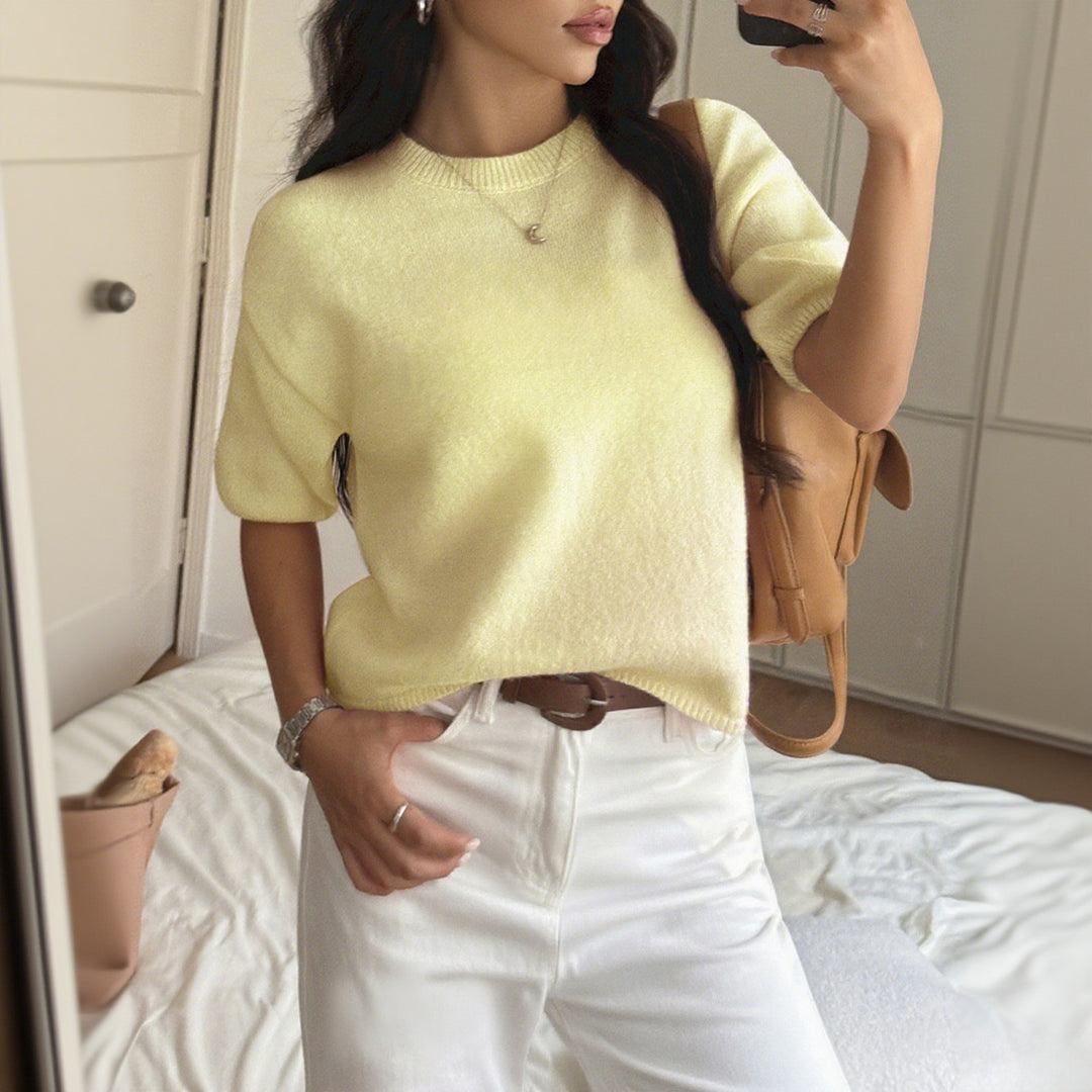 Damen kurzärmeliges Strickoberteil mit lässigem Schnitt EB