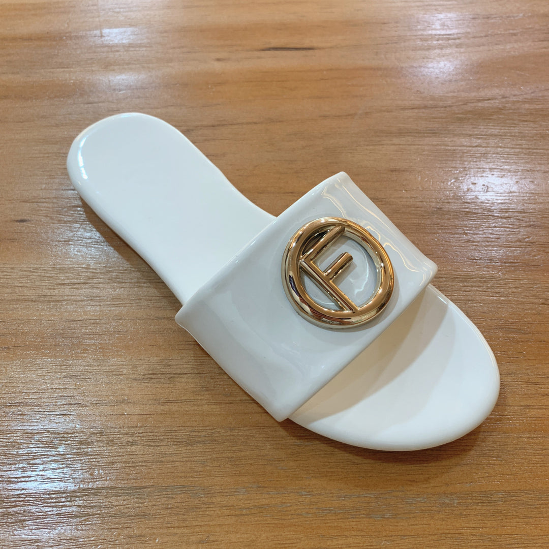 Damen Glamouröse Slide-Sandalen mit stylischem Logo-Akzent EB