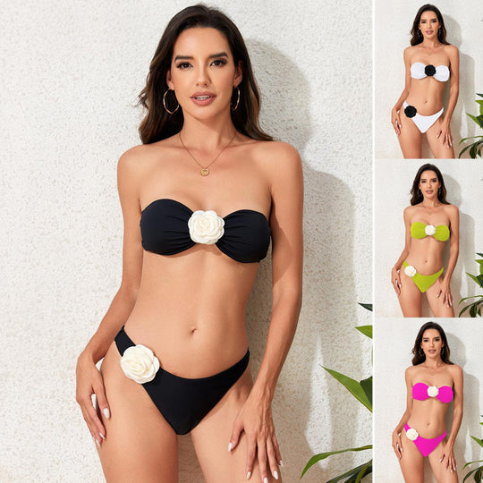 Damen Bandeau-Bikini-Set mit Blumen-Detail EB