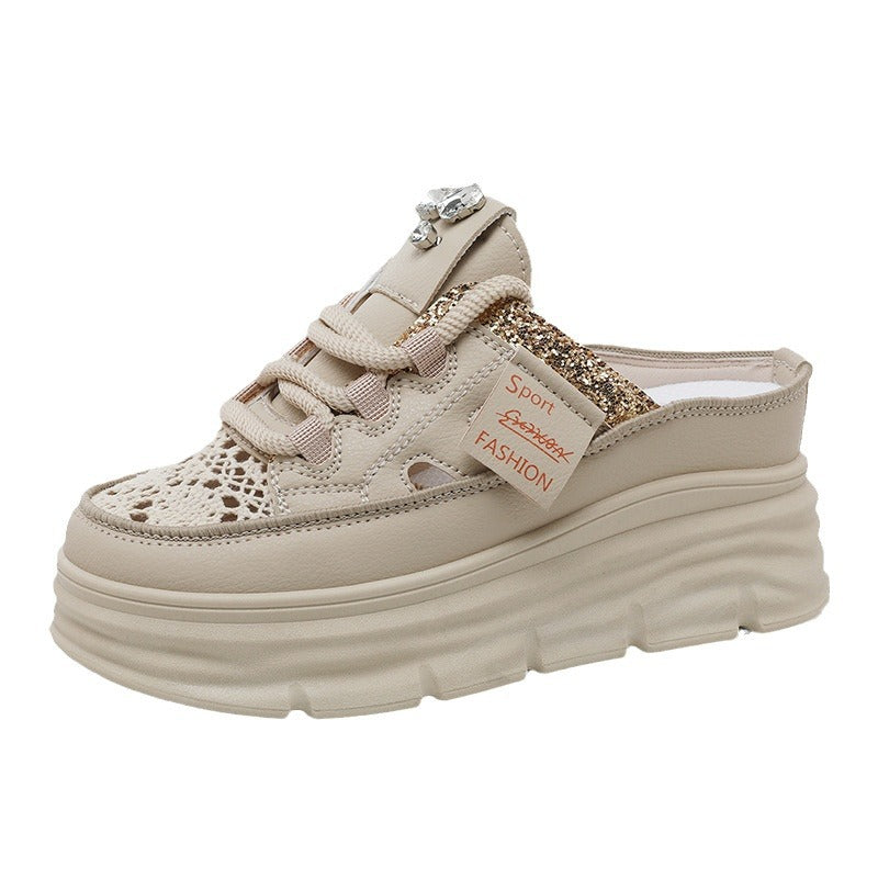 Damen Plateau Clogs mit atmungsaktiver Obermaterialstruktur und elegantem Glitzerelement EB