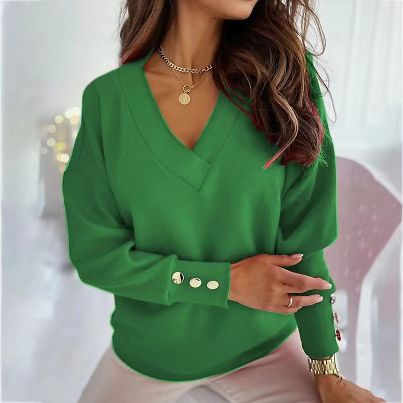Damen lässiger V-Ausschnitt Pullover mit Oversized-Schnitt EB