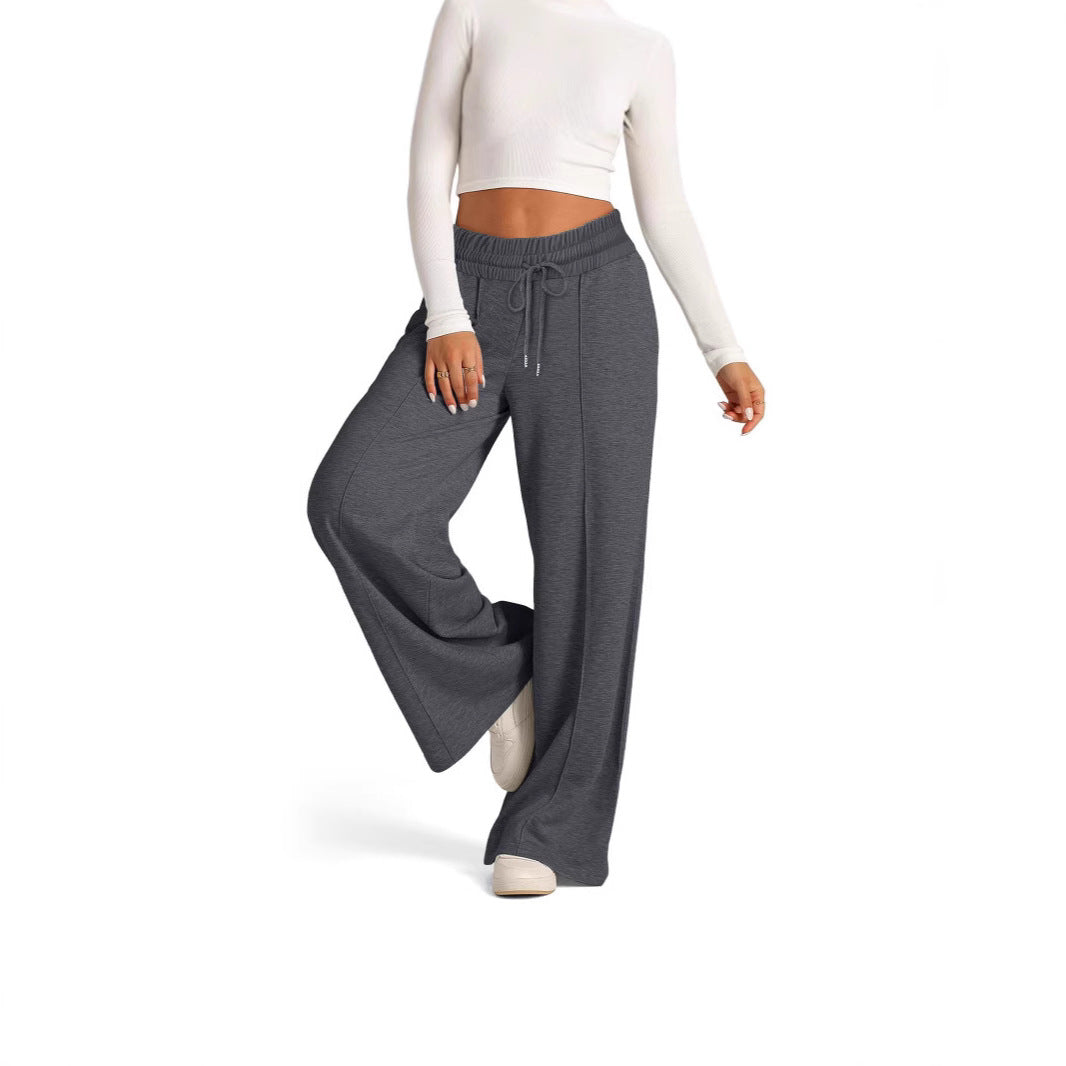 Damen nan weite High‑Waist Palazzo-Loungehose mit elastischem Komfortbund und Kordelzug EB