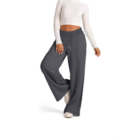 Damen nan weite High‑Waist Palazzo-Loungehose mit elastischem Komfortbund und Kordelzug EB
