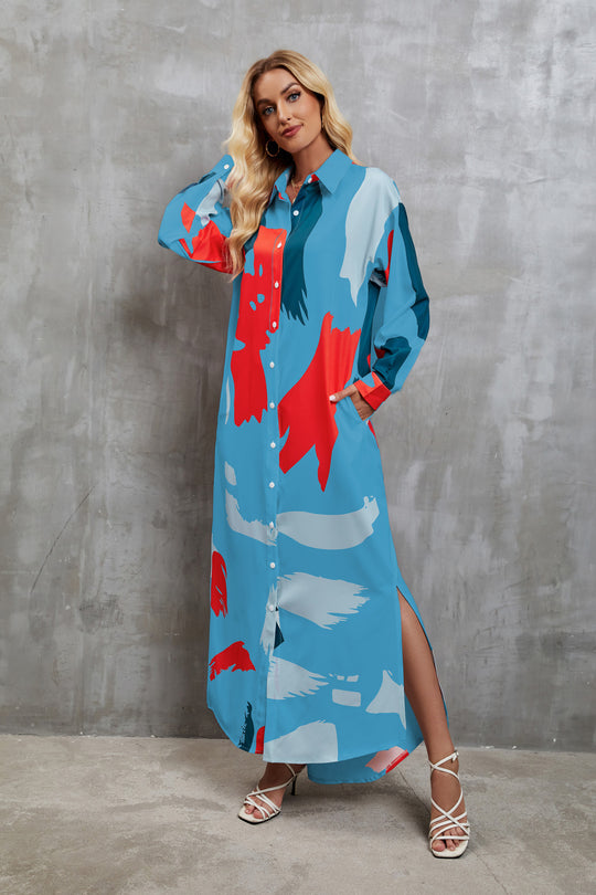 Damen Hemdblusenkleid mit farbenfrohem grafischen Muster und legere Passform EB