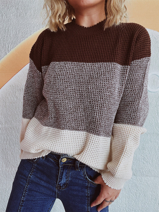 Damen gemütlicher Pullover mit trendy Streifenmuster EB
