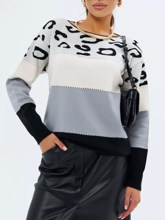 Damen Modischer Batik-Pullover mit animalischem Muster EB