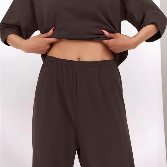 Damen Urbanes Lounge-Set mit geknotetem Oberteil und lockeren Hosen EB