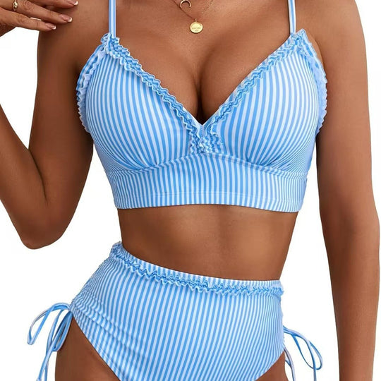 Damen Bikini-Set mit süßem Rüschendetail und hoch tailliertem Schnitt EB