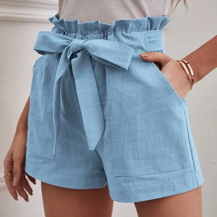Damen elegante Shorts mit Bindegürtel und breitem Bund EB
