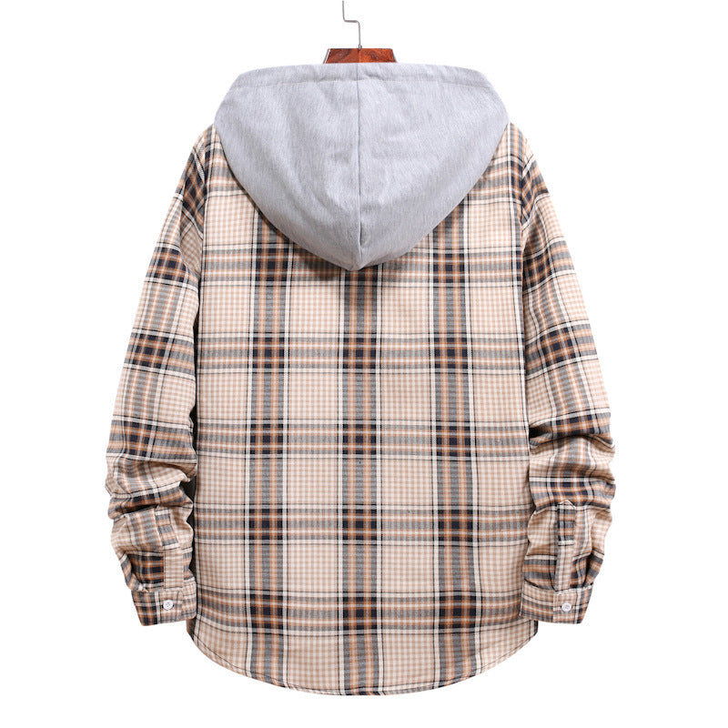 Damen Hemdjacke mit integrierter Kapuze und kariertem Muster EB