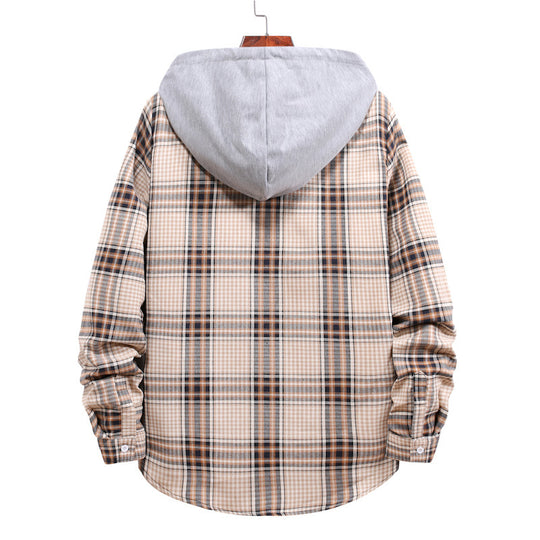 Damen Hemdjacke mit integrierter Kapuze und kariertem Muster EB