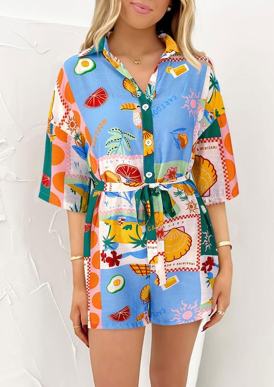 Damen Leichte Kurzarm-Bluse mit Bindegürtel EB
