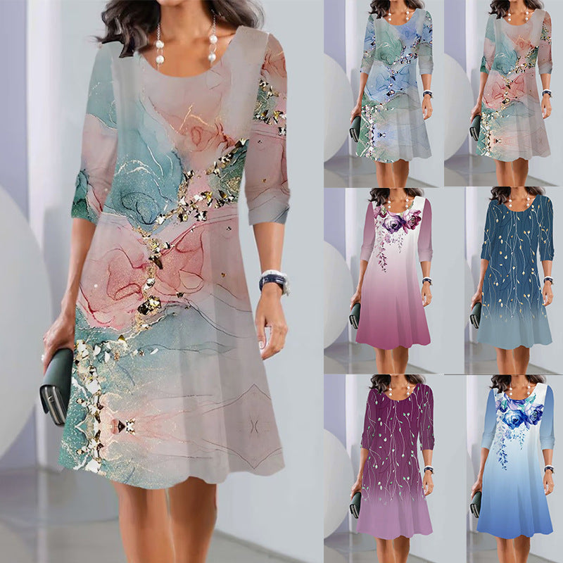 Damen Fließendes Blumenkleid mit eleganter Farbverlaufsgestaltung EB