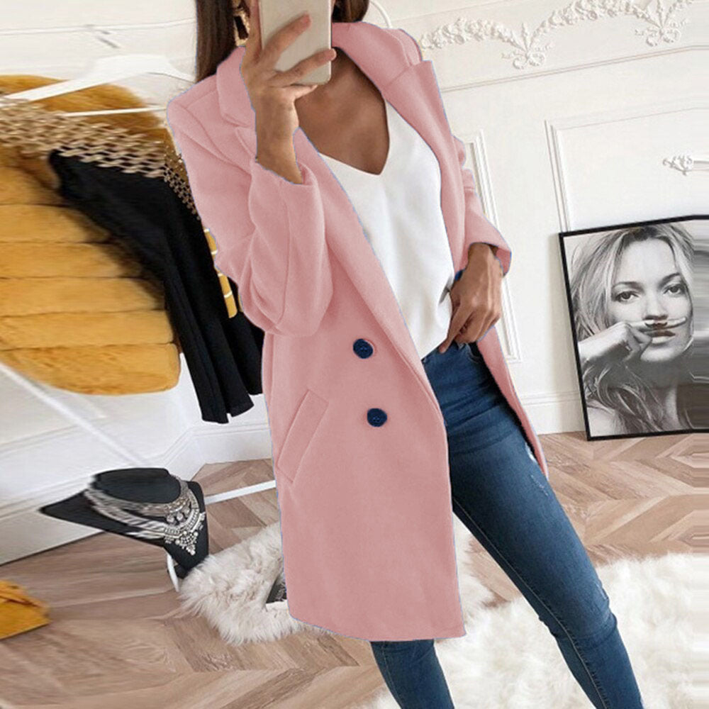 Damen Longline Wolloptik Mantel‑Blazer mit Reverskragen EB