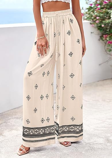 Damen weite Sommerhose mit Boho-Muster EB