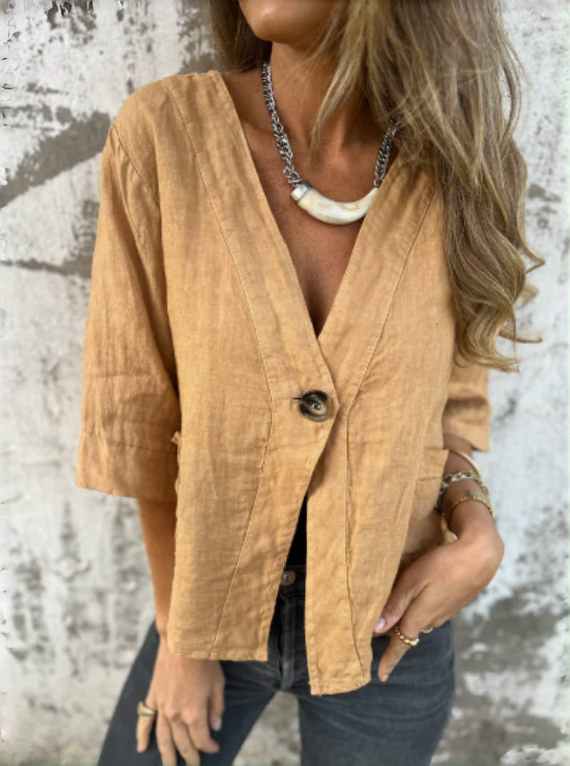 Damen Leichtes Leinenblazer mit kurzer Arm EB
