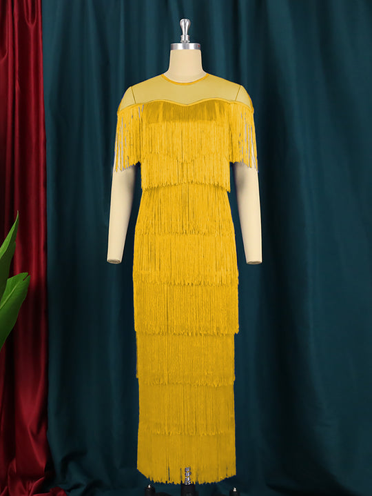 Damen Maxikleid mit Fransen EB