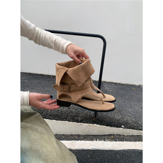 Damen modische und elegante Stiefeletten mit offenem Zehenbereich EB