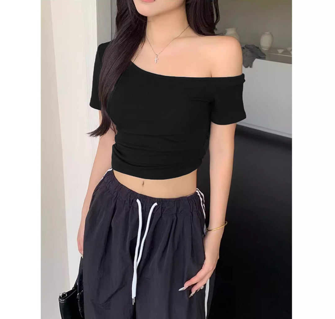 Damen lässiges Crop-Top im Off-Shoulder Stil EB