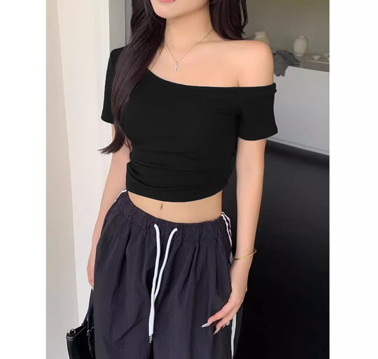 Damen lässiges Crop-Top im Off-Shoulder Stil EB