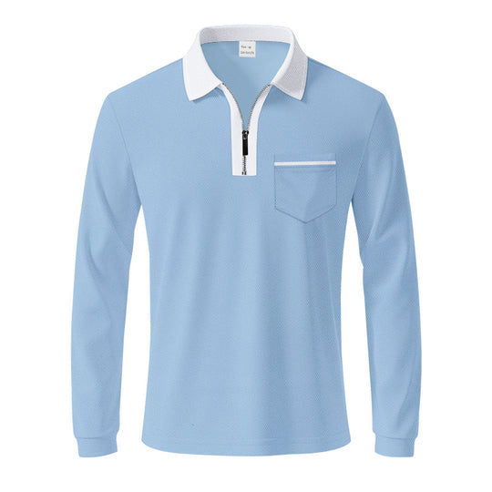 Herren nan langärmeliges Polo mit halbem Reißverschluss, aufgesetzter Brusttasche und feiner Strukturjersey-Qualität EB