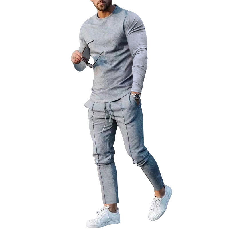 Herren nan eng anliegendes Langarmshirt aus Baumwollstretch mit Rundhalsausschnitt und körperbetonter Passform EB