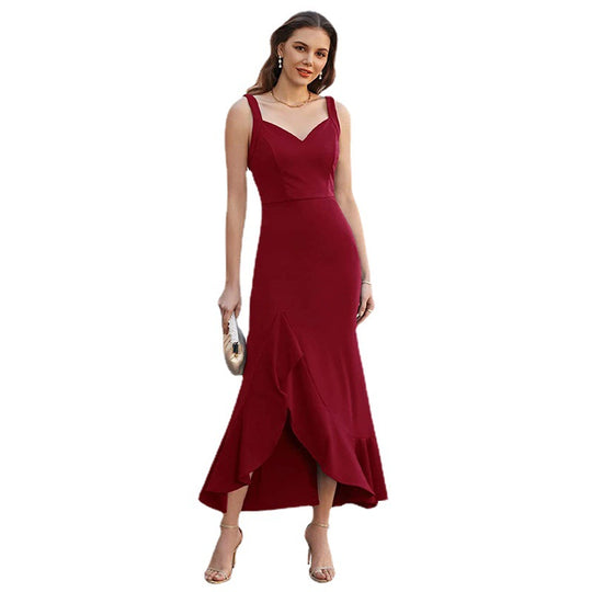 Damen elegantes Maxikleid mit raffinierter Rüschendetails und tiefem Schlitz EB